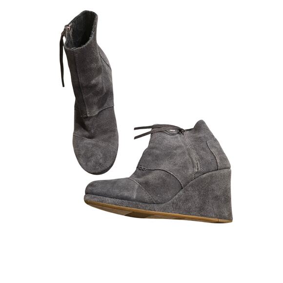 Women's TOMS Gray Suede Wedge Booties Side Zip | Size 9.5 - Picture 1 of 6